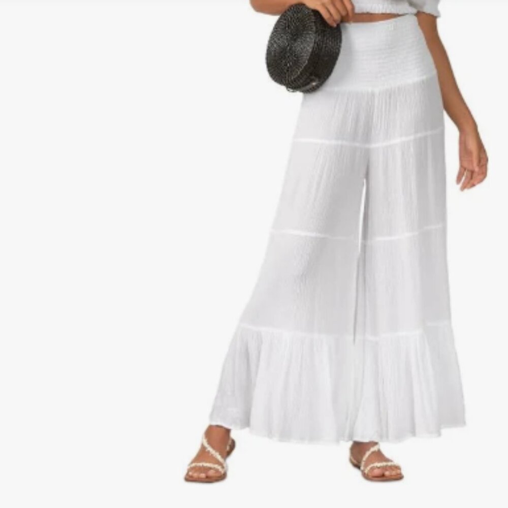 Elan White Wide-Leg Boho Pants